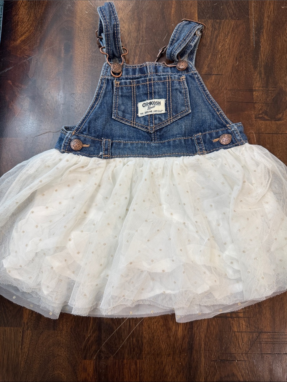 OshKosh B'gosh Denim & Cream Tulle Overall Dress for Kids
